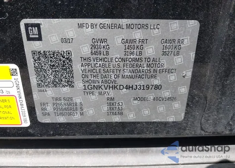 2017 Chevrolet Traverse 2Lt z USA, uszkodzony, nr VIN 1GNKVHKD4HJ319780